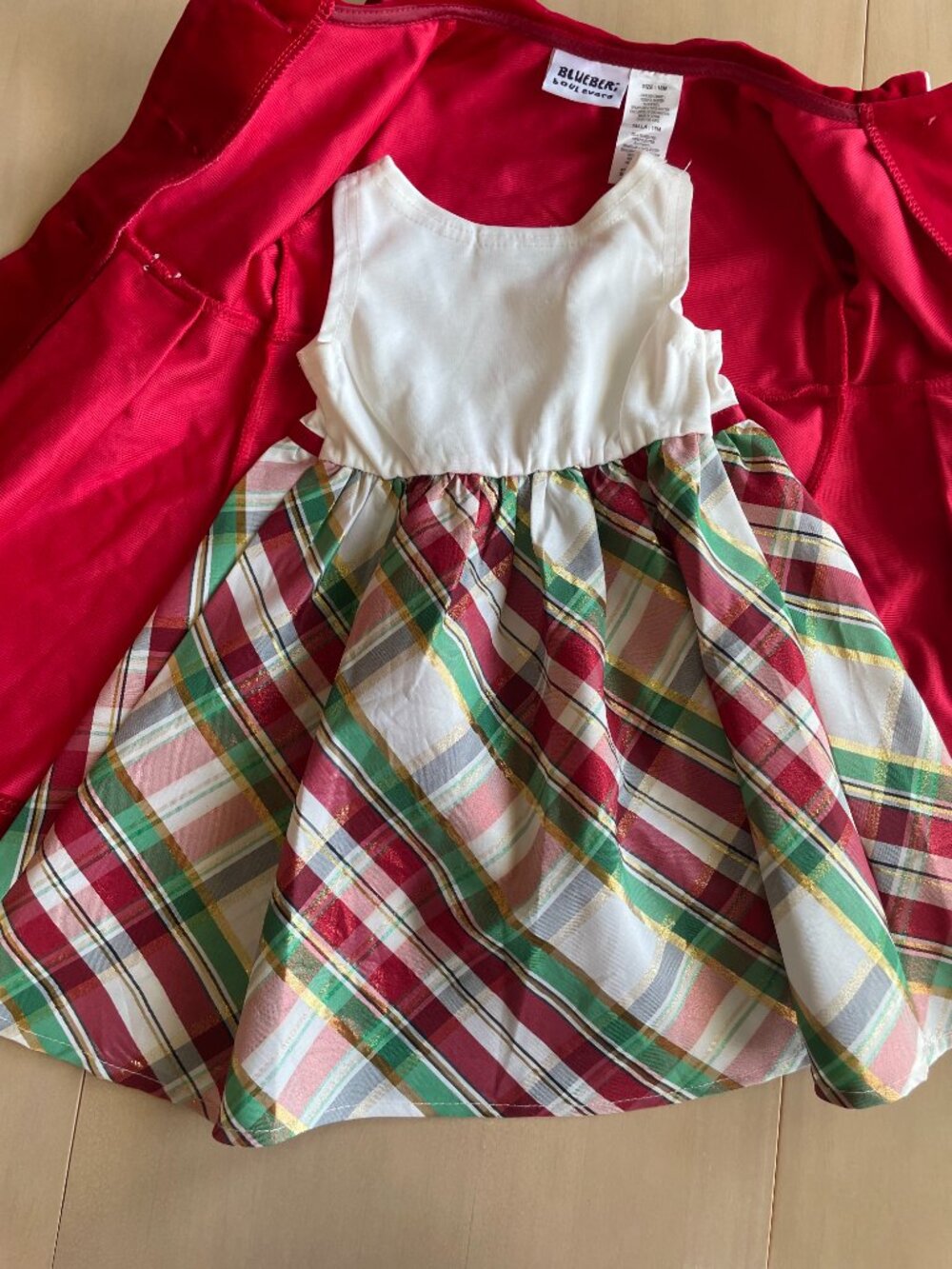 Entire Closet $5! Blueberi Boulevard Red Coat Plaid Christmas Dress Set Baby - Picture 5 of 8